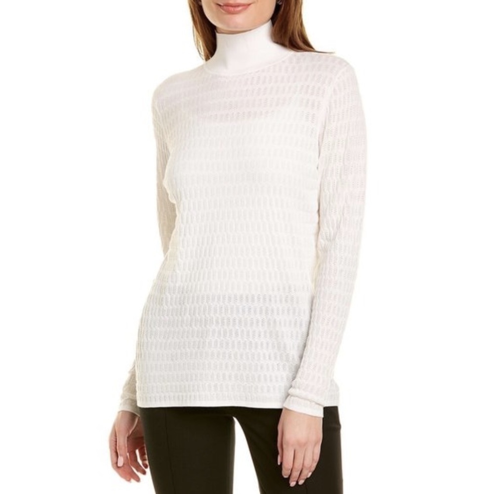 NWT St. John Micro Lace Mock Neck Long Sleeve Top in Ecru Sz. L